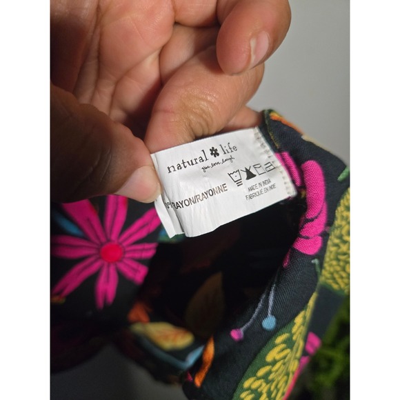 Natural Life Floral Sundress Black Multicolor Strappy Fit & Flare Women's Medium - Picture 6 of 7